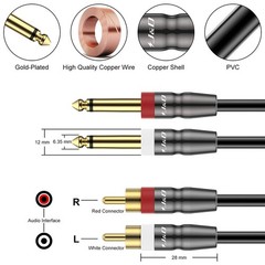 Dual 1/4 inch TS to Dual RCA Cable, Heavy Duty 1/4 Male to RCA Male Adapter S…