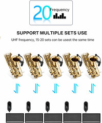 UHF Wireless Saxophone Microphone System with 8-Hour Battery Life