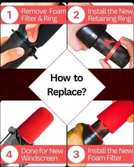 Pop Filter Foam Windscreen for SM7B, MV7, MV7X – Red Replacement with Seal