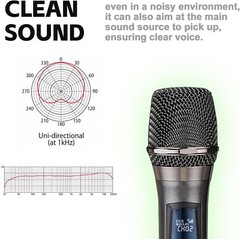Wireless Microphone System Audio Dual Cordless Dynamic Handheld Mic, Recharge