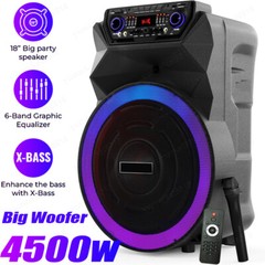 18″ Portable 4500Watt Party Speaker Rechargeable Heavy Bass Wireless Mic Remote