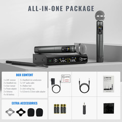 Phenyx Pro Wireless Microphone System Dual UHF Metal Mics 200ft