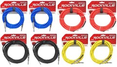 8 Rockville 20′ 1/4″ TS-1/4“ TS Guitar/Instrument Cable (4 Colors x2 of each)