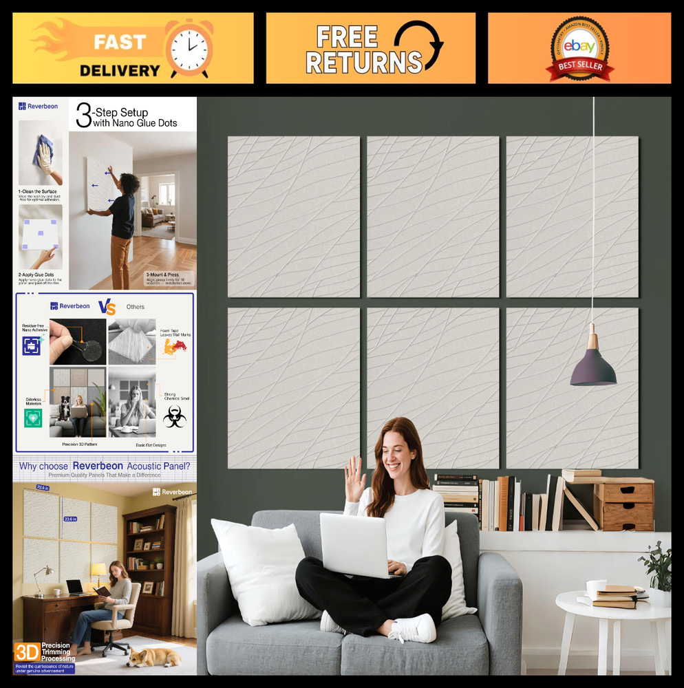 6 Pack Minimalist Acoustic Panels 23.6×23.6 Inch Sound Absorbing Wall Decor for