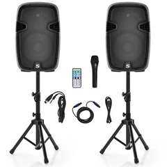 Suono Dual 12″ 2-way 2000W Powered Speakers w/ Mic Speaker Stands