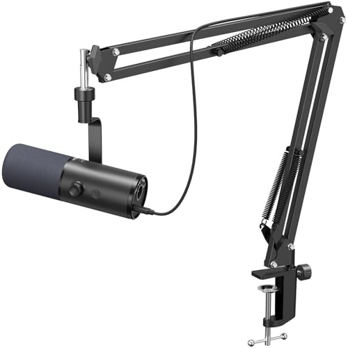 Dynamic Podcast Microphone for Studio, Cardioid Black Microphone with Boom Arm