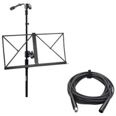 Clamp-On Mic Stand Sheet Music Tray + 25ft XLR Microphone Cable Studio Bundle