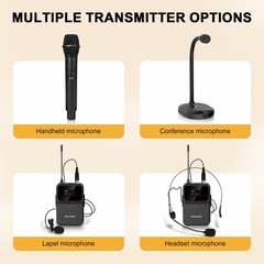 MELONARE 4-Channel Wireless Microphone System,UHF 4 Bodypack Mics, Black