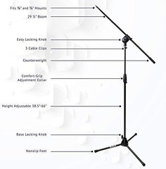 NEW Microphone Stand Boom Arm Floor Podium Studio Adjustable 38.5-66in Foldable