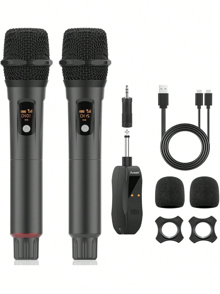 2PCS Aveek Wireless Handheld Microphones 2.4GHz With Rechargeable Receiver