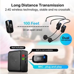EBJ 2.4G Wireless Headset Mic and Handheld Mic 2 in 1, 30m Stable Transmissio…