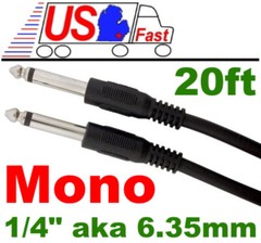 20ft Mono 1/4″Male~M Guitar/Amp/Microphone/PA/Mic Patch/Cable/Cord/Wire,6.35mm{-