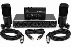 Podcast Bundle – 2 AT2020 Mics + Behringer UMC404HD + HA400 Headphone Amp