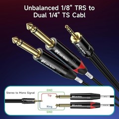 Cable Matters 3.5Mm TRS to Dual 6.35Mm TS Breakout Cable – 6Ft, 1/8 to 1/4 Stere