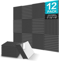 Sound Proof Foam Panels 12 Pack 1″ X 12″ X 12″ Acoustic Foam Wedges Black