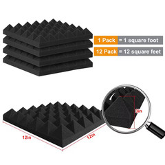 12 In. X 12 In. X 3 In. Black Pyramid-Shaped Foam Acoustic Panels, 12-Pack