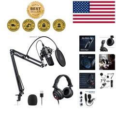 Multi-Device Compatible USB Condenser Mic with Studio Headphones for Podcasters