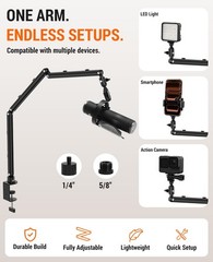 Low Profile Mic Arm Foldable Boom Desk Clamp 360 Ball Head Podcasting Stream