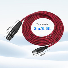 XLR to USB Microphone Cable 3-Pin XLR Female to USB-A Adapter 2M/6.5Ft Braided