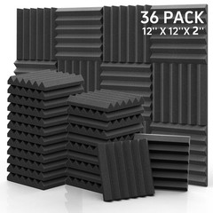 GUERRI Sound Proof Foam Panels – 12 x 2″-36 Pack Wedge (No Adhesive), Black