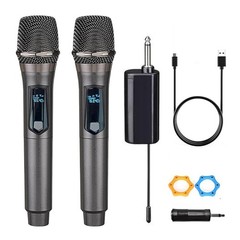 Wireless Microphone, Rechargeable Fixed Frequency Dual Grey