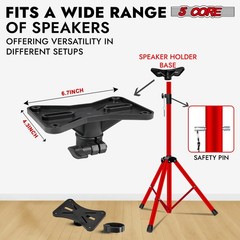 5 Core Speaker Stand Pair Mount Holder Tripod w/Adjustable Height to 72” Red