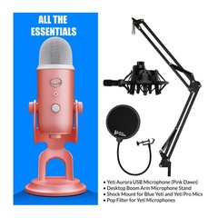 Blue Microphones Yeti Aurora USB Mic Pink Dawn Bundle Boom Arm Shock