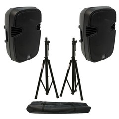 (2) Harmony Audio HA-L12BA Pro DJ Bluetooth 12″ 1000W Powered PA Speaker Stands