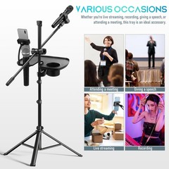 Toyvian Universal Microphone Stand Tray with Drink Holder, Adjustable Mic Sta…
