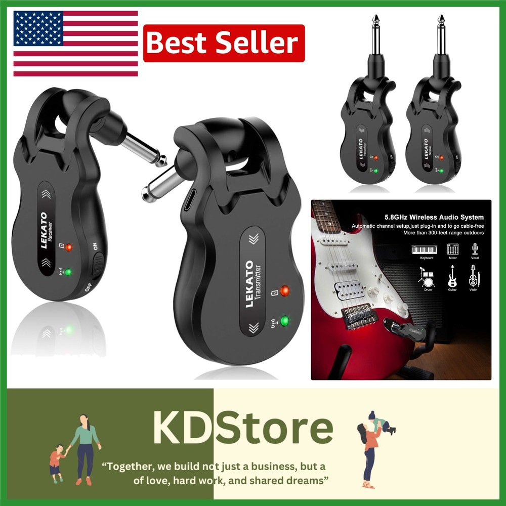 Rechargeable Wireless Guitar Transmitter & Receiver – 24-bit Clear Audio Black