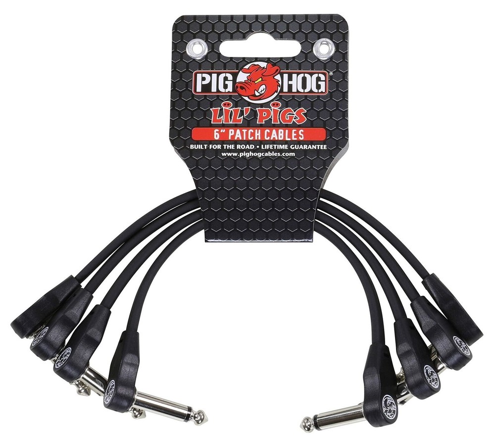 Pig Hog PHLSK6BK Lil‘ Pigs Low Profile Right-Angle 1/4″ Black Instrument Patc…