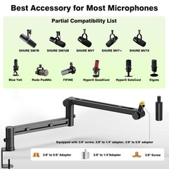 AA AUDIO ACCESSORY Low Profile Boom Arm (Design for Heavy Mic) 6.6lbs Black