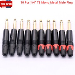 10Pcs 1/4″ 6.35mm TS Mono Metal Male Plug Audio Guitar Cable Jack Connector