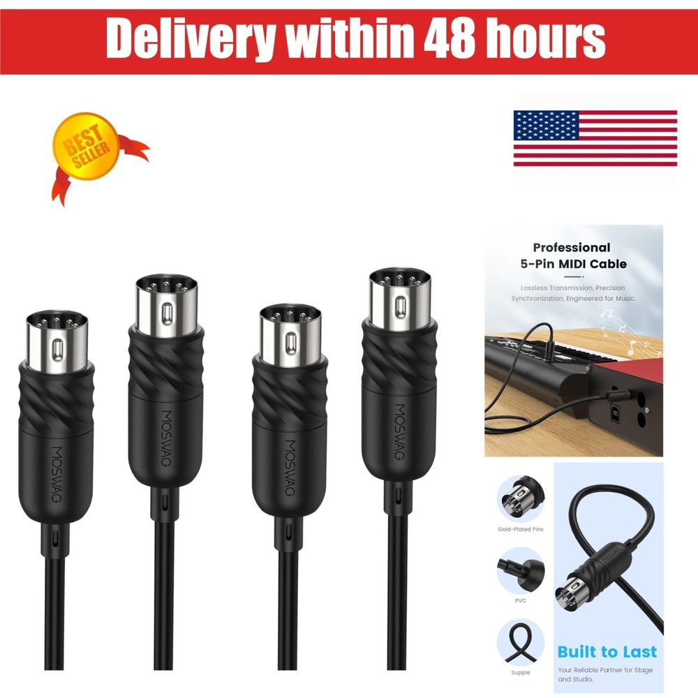 MOSWAG 6-Feet MIDI Cable 2 Pack Male to Male 5-Pin for Keyboard & Synths