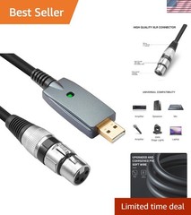 Durable 20ft USB Microphone Cable with LED Indicator – XLR Female Connection