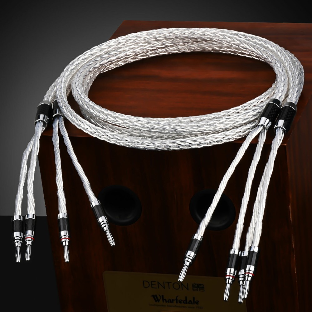 8 Awg HiFi Speaker Cable Silver Plate Banana/Spade Plug 8N OCC Carbon Fiber Wire
