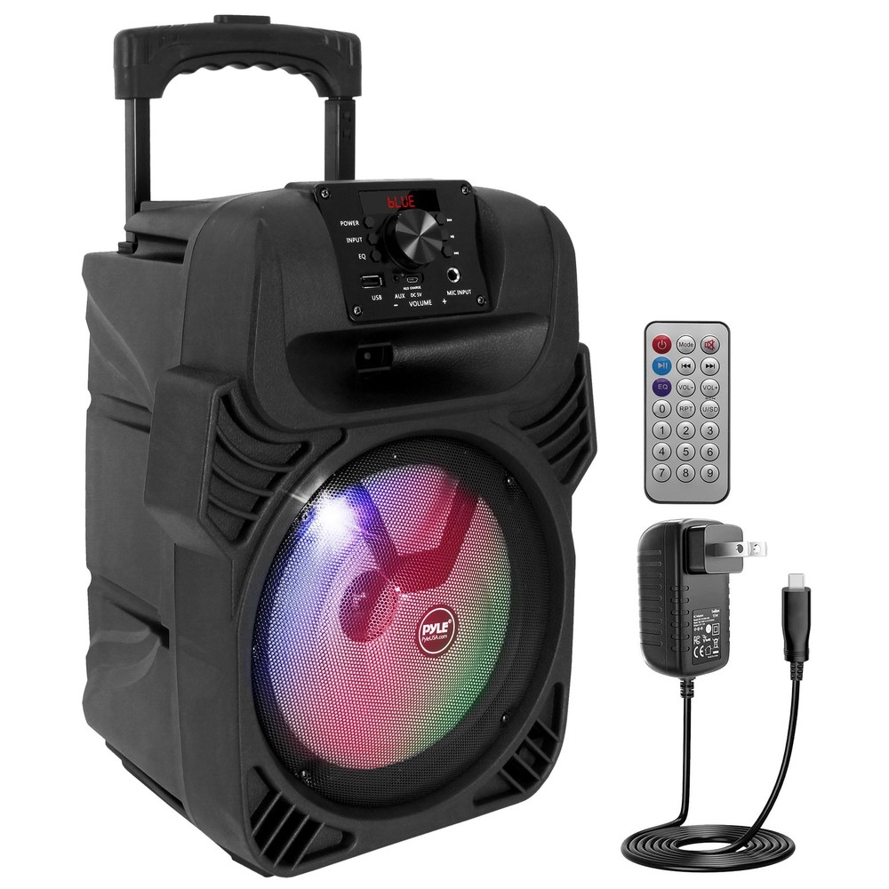 Pyle 8 Inch Bluetooth PA Speaker with LED Lights Wireless Microphone Portable…