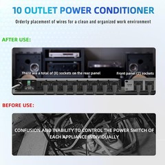 Power Conditioner, 20 Amps 10 Outlet Rack Mount Power Sequencer for Audio Equ…