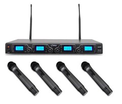 Pro UHF 4 Handheld Mic Wireless Microphone System for Church Stage Vocal Singing
