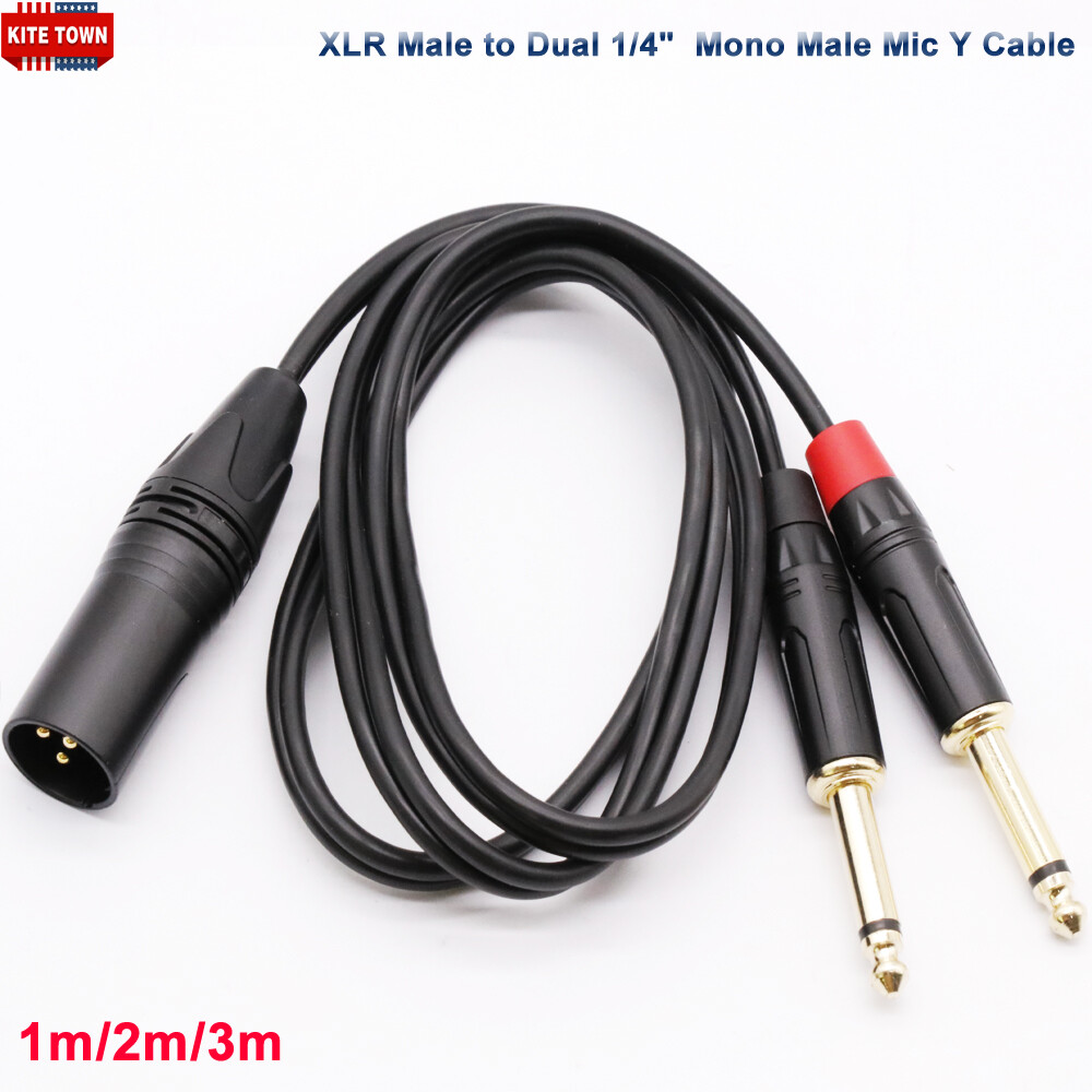 XLR Male to Dual 1/4″ 6.35mm TS Mono Y Splitter Microphone Cable US