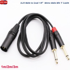 XLR Male to Dual 1/4″ 6.35mm TS Mono Y Splitter Microphone Cable US