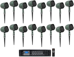 (16) JBL GSF3-GN 6.5″ Landscape Ground Stake/Wall 70v Commercial Speakers+Amp