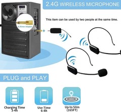 Wireless Microphone System for 2 People, 2.4G Dual Wireless Headset Mics Ideal f