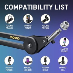 Heavy Duty Adjustable Microphone Boom Arm with Desk Clamp & Screw Adapter for Po