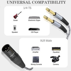 6.6 Feet XLR Male To Dual 1/4 Inch TS Mono Y Splitter Microphone Adapter