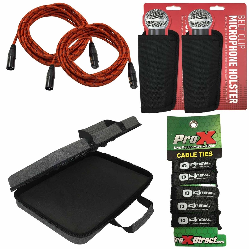 Accessories Pack 20ft Red XLR Cables 2 Pack + Case + Mic Holsters