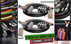 (2x Set) XLR Snake Wires 8 Channel 10 FT | Microphone DMX Hub DJ Digital Mixer