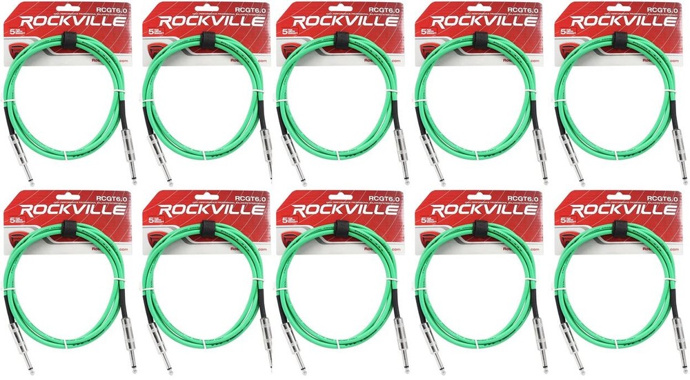 10 Rockville RCGT6.0G 6′ 1/4″ TS to 1/4“ TS Guitar/Instrument Cable