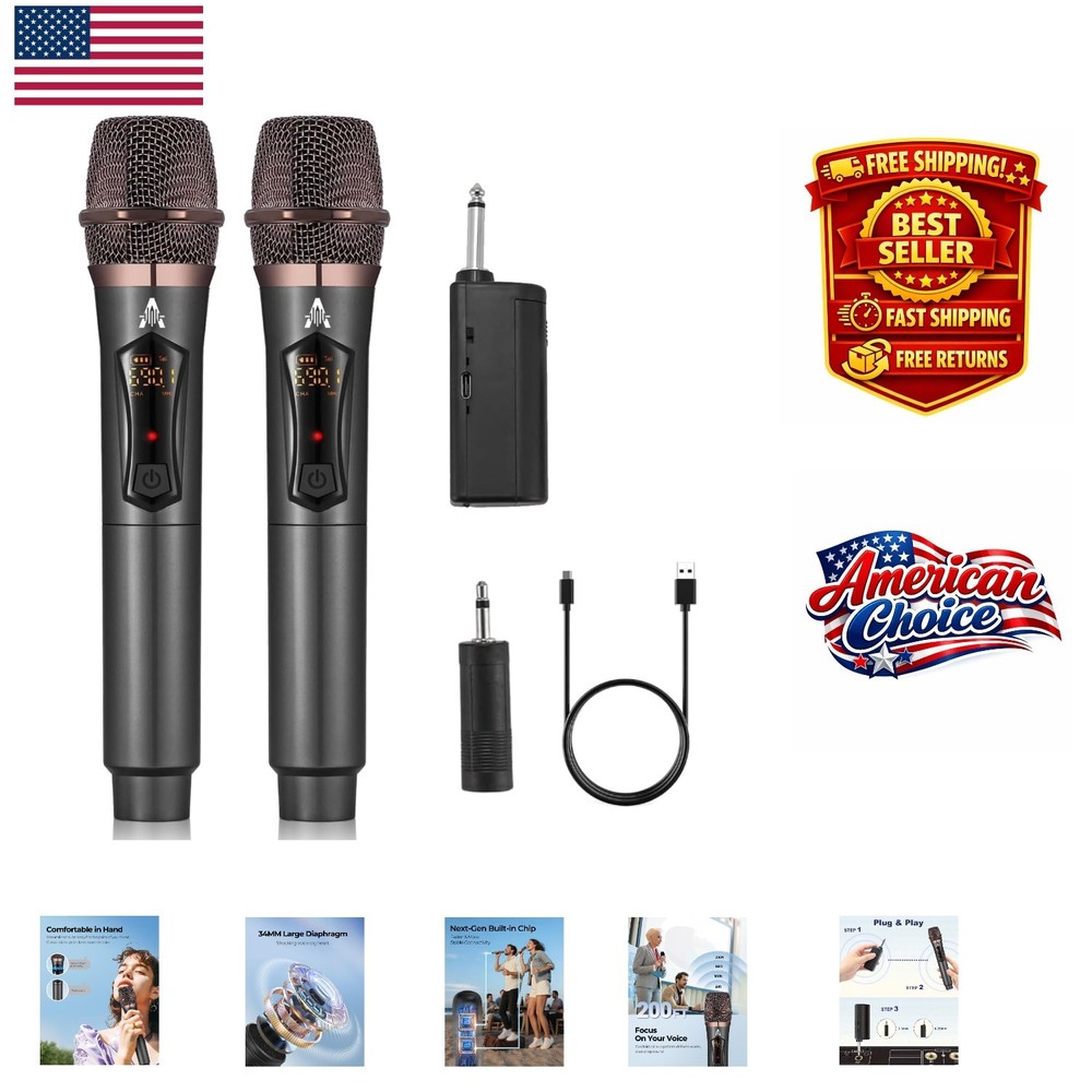 Wireless Microphone System: 200ft Range, 50H Battery, Perfect for Events