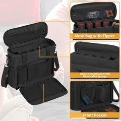 4 Slots Wireless Microphone Case with Foam, Microphone Carry Travel Bag with Sho
